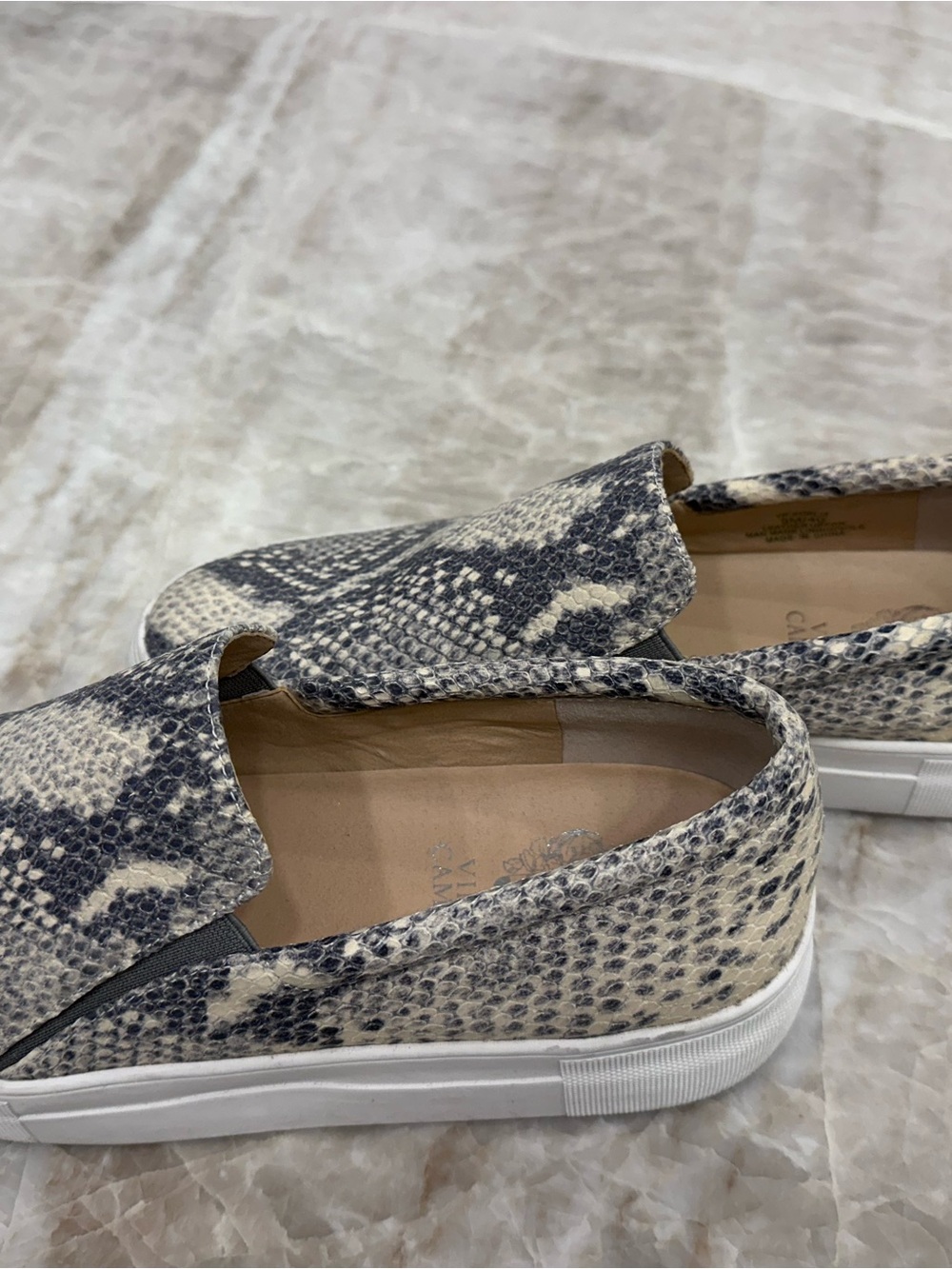 Slip-On Vince CAMUTO Snake Print Sneakers in Ivory & Black
